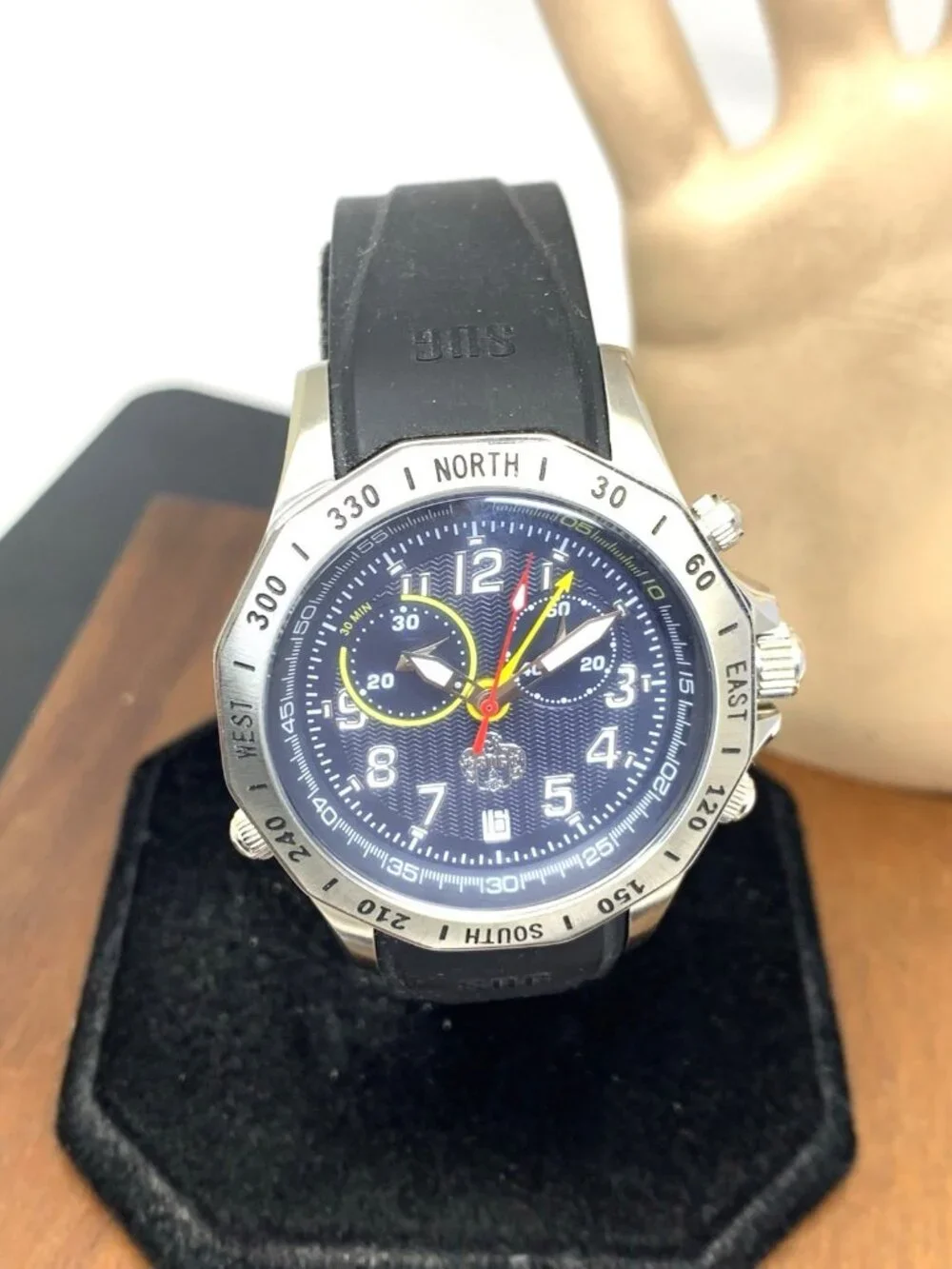 SUG 1883 Men's Watch Quartz Chronograph Blue Dial Date Black Rubber Band 40mm